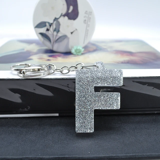 1PC Women Keychains  Handbag  Car Pendants 26 English Letter Keyring  Charms   Glitter Resin Word F