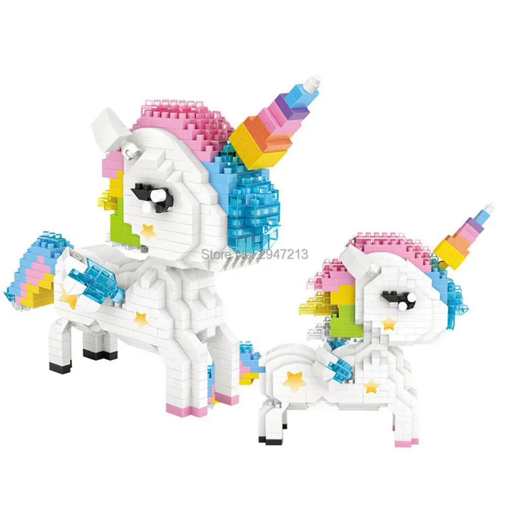 hot Creative classical horse myth animal Rainbow Unicorn figures mini micro diamond build blocks model brick toys for child gift | Игрушки и