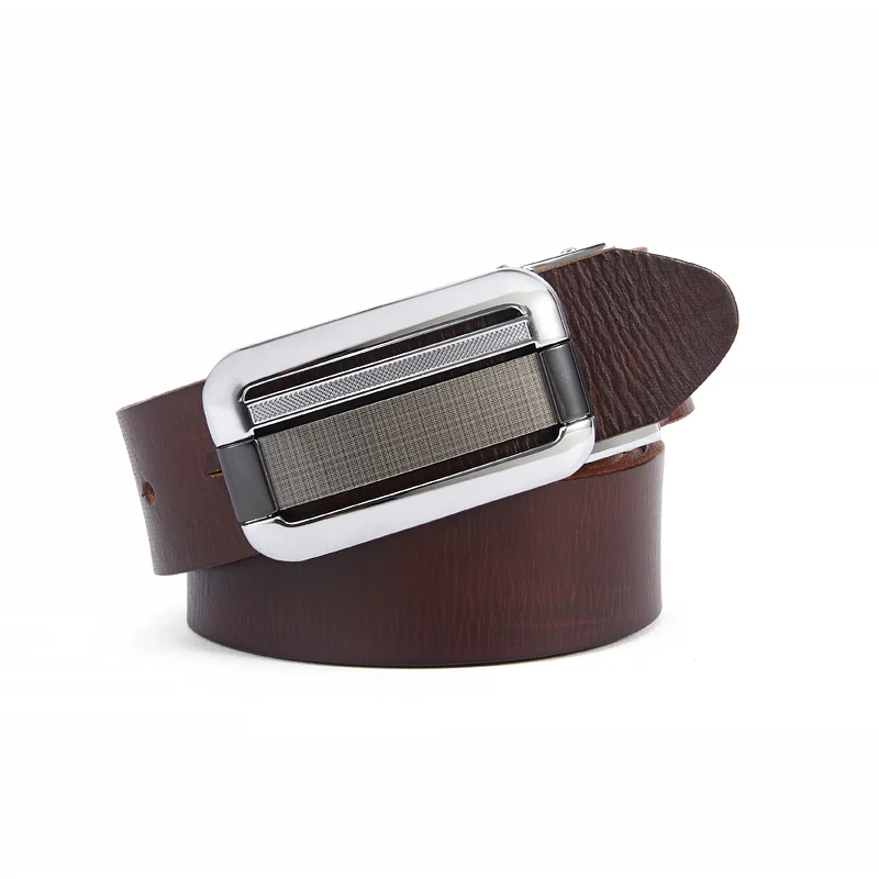 

Men genuine leather belt automatic buckle cowhide leather men's leather brown color jean cinto long strap