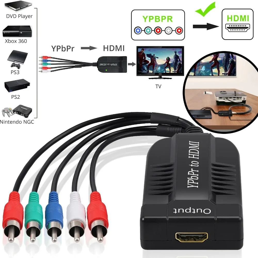 Полностью совместимый мужской YPBPR RGB компонент видео аудио в HDMI конвертер YPbPr видео+ R/L аудио адаптер для PS3