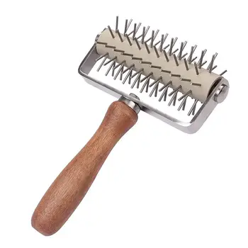 

Stainless Steel Wheel Pizza Bread Needle Punchers Roller Pie Pastry Dough Pitter Durable Wooden Handle
