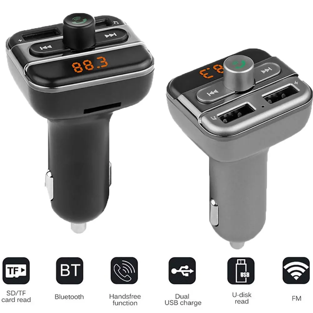 Автомобильное зарядное устройство с двумя usb-портами, Bluetooth, fm-передатчик, громкая связь, вызов, mp3-плеер