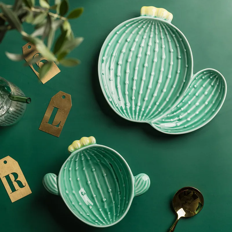 Креативная керамическая посуда в скандинавском стиле, чаша для завтрака с растениями, кактусами, бытовая посуда, блюдо для закусок, тарелка для фруктов и салатов|Блюдца и тарелки| | АлиЭкспресс