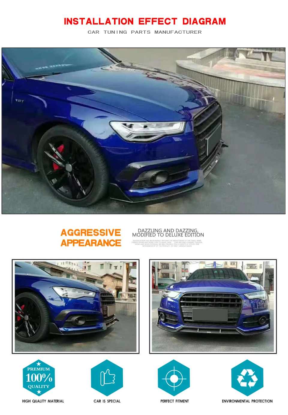 Углеродное волокно Передние Губы разветвители бампера фартуки для Audi A6 Sline S6 седан