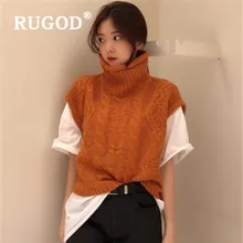 RUGOD осень зима стиль Шикарный винтажный Свободный вязаный жилет твист узор водолазка короткий свитер Мода Kpop одежда