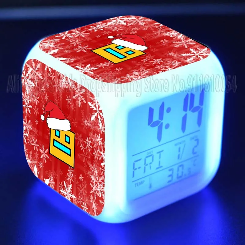Angry Geometry Dash Alarm Clocks Children Game Anime Desk Clocks Kids Led Digital Clock with Date Thermometer Boys Girls Gifts