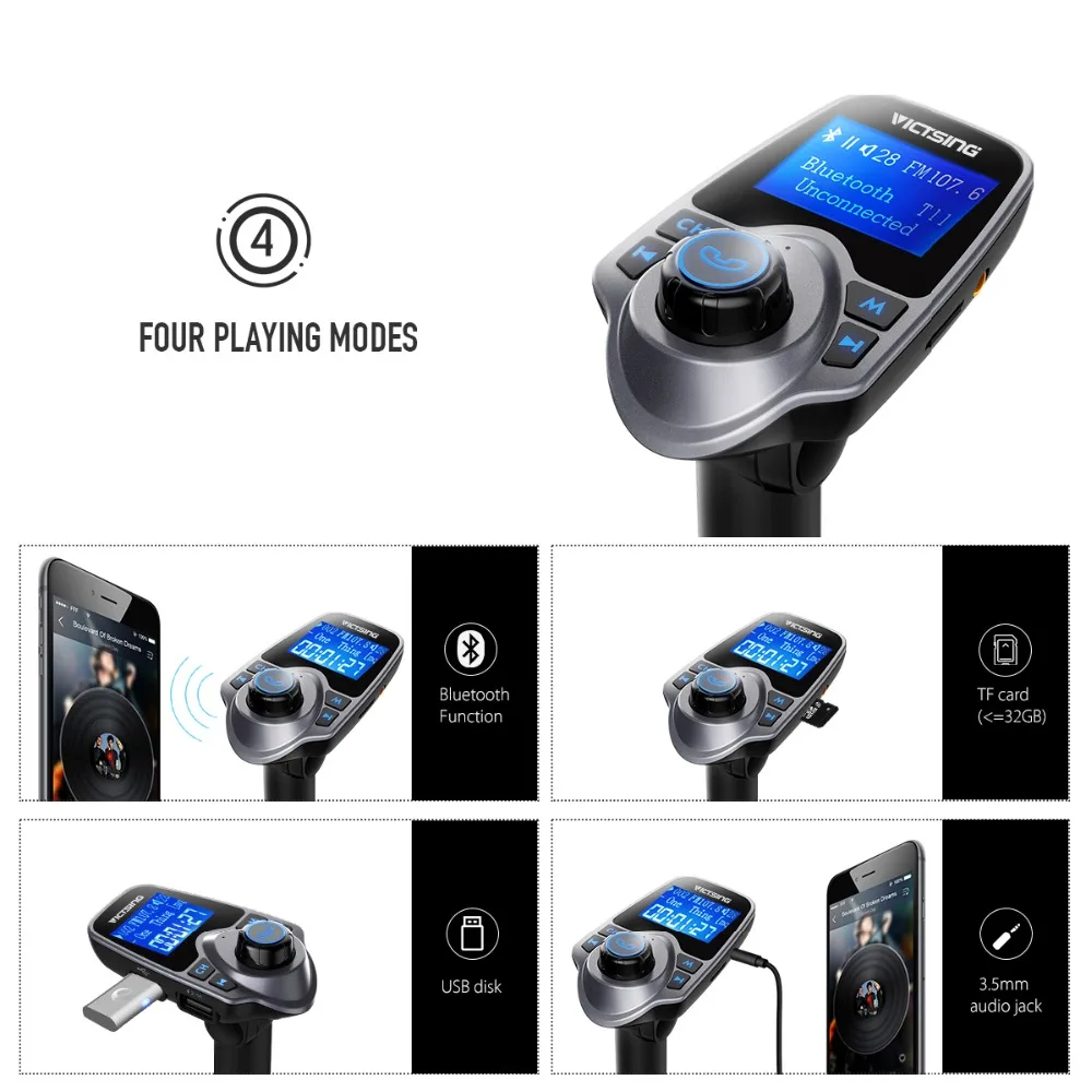VicTsing Car FM Bluetooth Transmitter Handsfree Car Kit Wireless Radio Audio Adapter Car MP3 Music Player with Dual USB Charger (7)