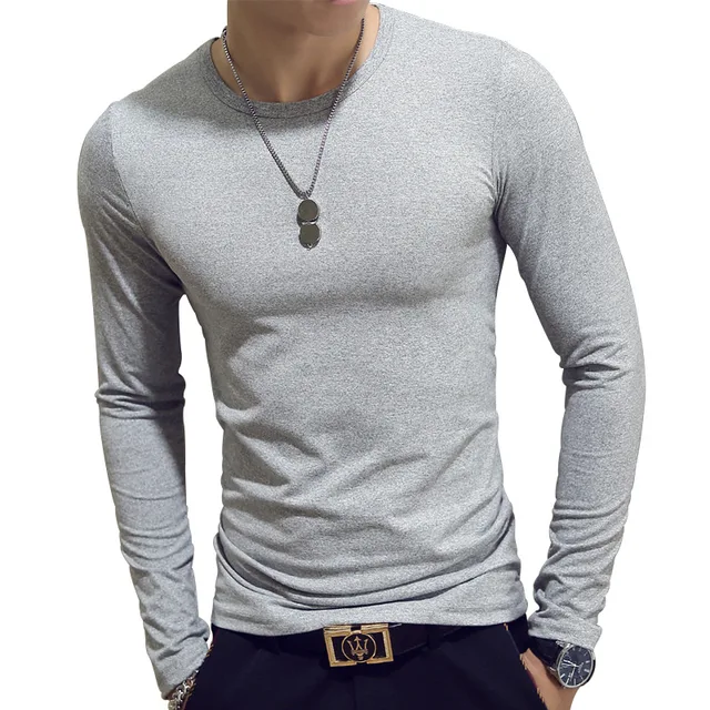 T Shirt Simple Long Sleeve Spring Autumn Morality Men's T-shirt Sets V-neck Solid Polyester White Grey Blue T Shirt Men Tees New Grey O