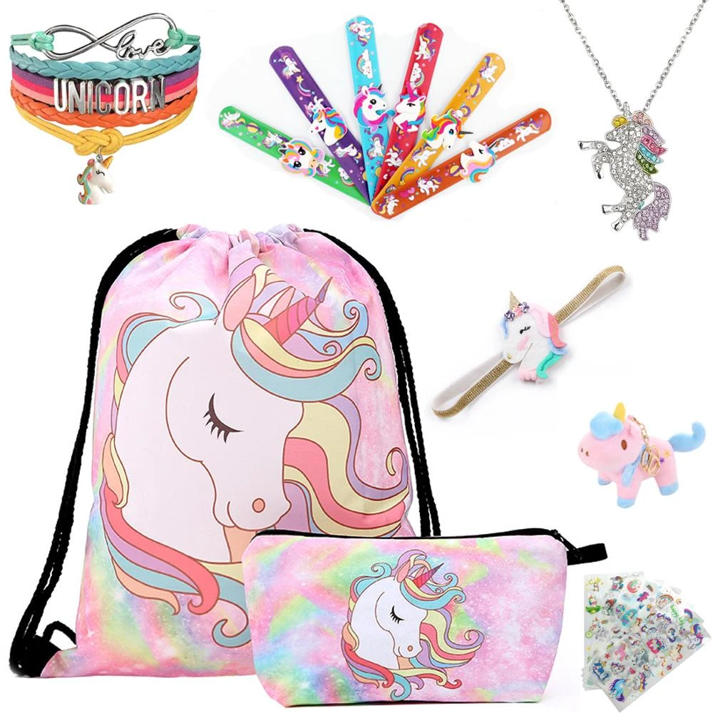 Unicorn Gifts for Girl Drawstring Backpack Unicorn Bracelet Makeup Bag