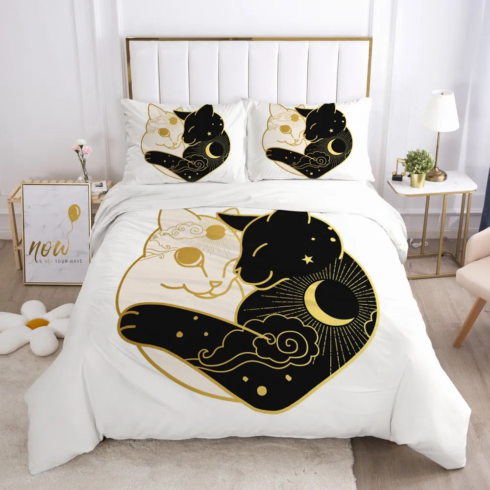 Простой 3D пододеяльник из черного золота чехол Комплект постельного белья King Queen