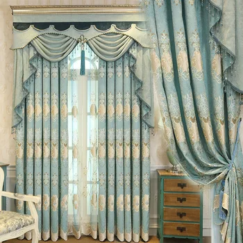 

European-style Luxury Atmospheric Shading Embroidery Curtains for Living Dining Room Bedroom.