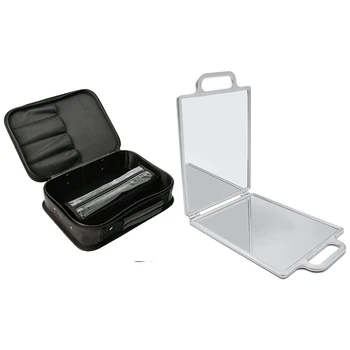 

1 Pcs Barber Hair Tool Bags Scissor Clipper Comb Storage Case & 1 Pcs Rectangle Foldable Makeup Folding Mirrors Silver