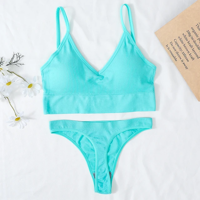 Women Bra And Panties Set Sports Bra Set Sexy G-String Seamless Bra Thong Sexy Lingerie Set Fitness Crop Top Underwear Intimates Brazilian mint