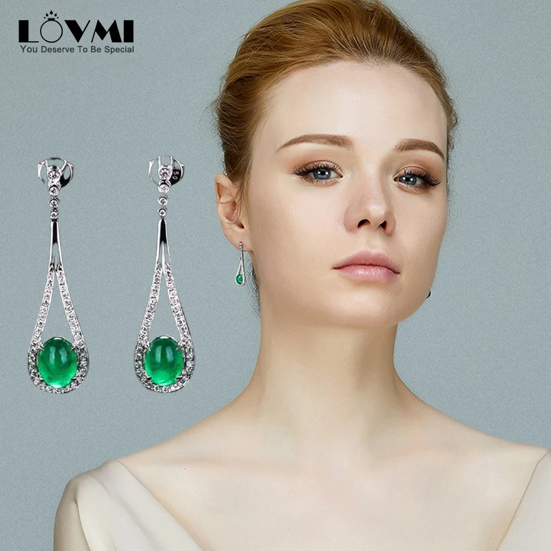 2021 Luxury Dangle Earrings For Women Emerald Gemstones Crystal Water Drop Long Pendants Sliver 925 Sterling Jewelry Wedding