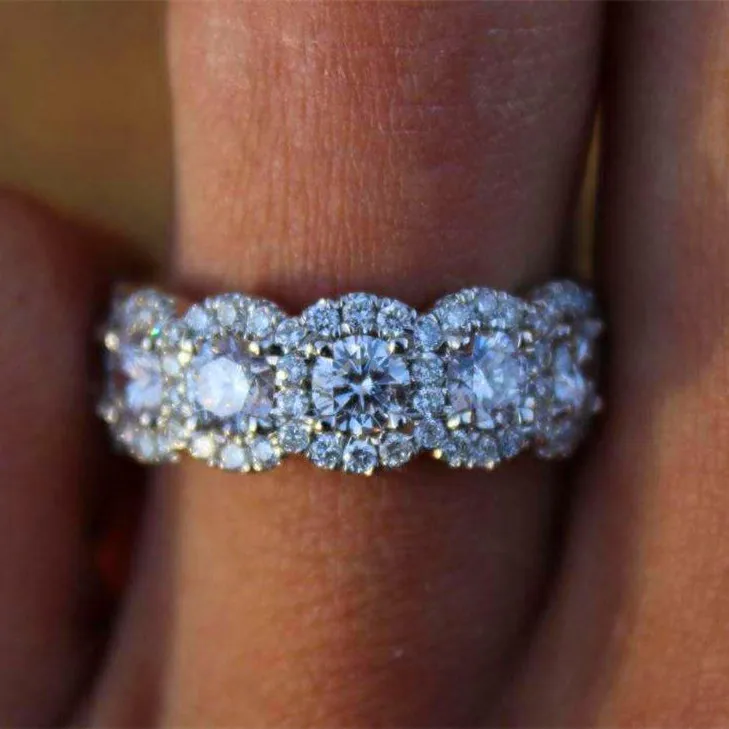 Female Big Crystal Round Engagement Ring 925 Silver Zircon Stone Ring Vintage Wedding Rings For Women wedding rings finger rings engagement rings zircon rings fashion ring crystal rings stone rings