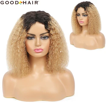 

Ombre Blonde Curly Wigs Brazilian Short Bob Kinky Curly Human Hair Wigs Full Machine Made Cheap Wig For Women Non-Remy GOOD HAIR