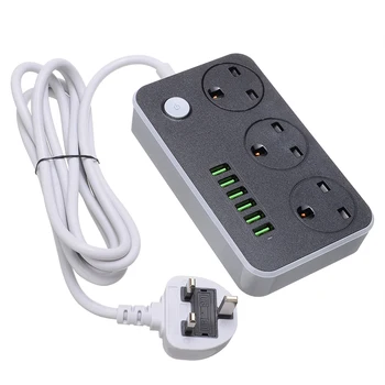 

Outlet Power Strip AC 100~240V UK Plug Socket With 6 Smart USB Ports Extension Sockets for Tablet Mobile Phone Charge Adapter