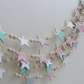 

INS Nordic Wooden Star Beads Garland Banners Girls Baby Room Nursery Wall Decor Kids Room Hanging Curtains Pennant Photo Props