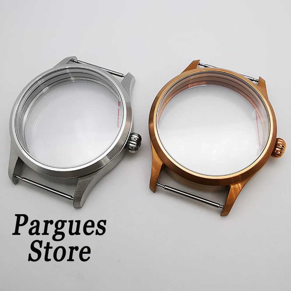 

42mm Brushed Sapphire Glass Steel Brass PVD Coated Watch Case Fit 6497 6498 ST36 Manual Movement