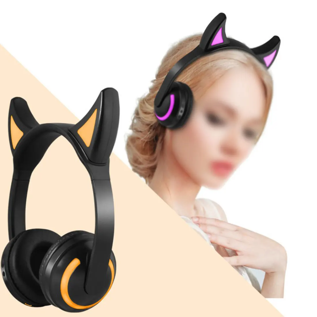 Светящиеся кошачьи наушники Bluetooth стерео кошачьи наушники мигающие Игровые наушники 7 цветов светодиодный свет беспроводная гарнитура для занятий спортом
