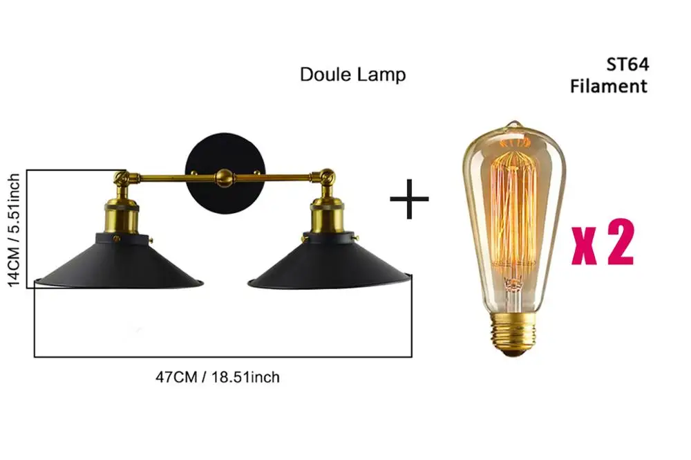 Настенный светильник Lampara, настенный светильник s E27, 85-265 в, Wandlamp, винтажный светодиодный настенный светильник, s бар, лампы, зеркальный светильник, лофт, украшение для дома - Цвет абажура: Double Lamp-Bulb