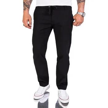 

Daily Men Pants Middle Waist Simple Trousers Fashion All Season Outdoor Solid Casual Slim With Pockets Cotton And Linen Gift