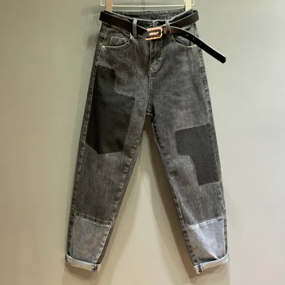 

Grey Black Blue Color Patch Jeans Women New Spring Autumn Denim Pants Jeans Ladies Streetwear Jeans Boyfriend Jeans for Women