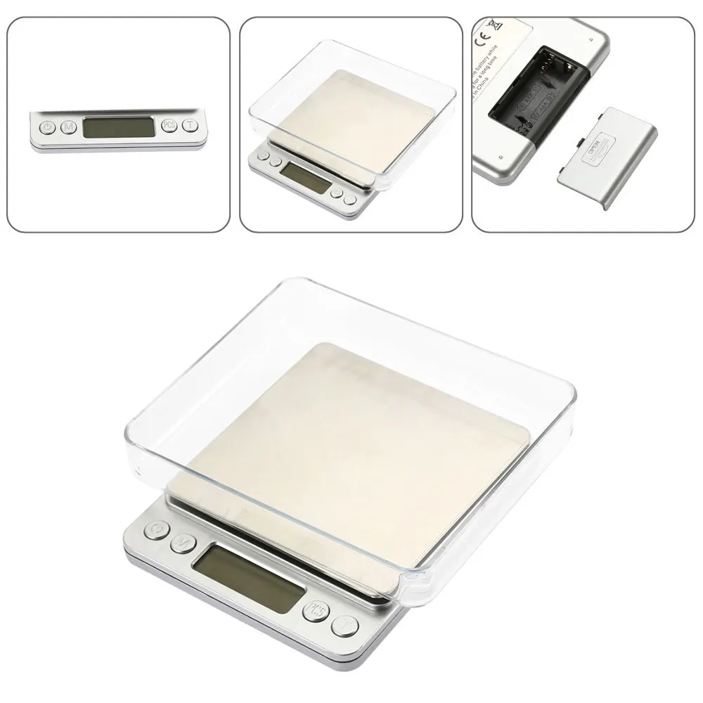 Digital Scale Stainless Steel 3kg 0.1g I2000 Jewelry LCD Display Portable Bar with Tray Platform Weighing Tool Mini Scale