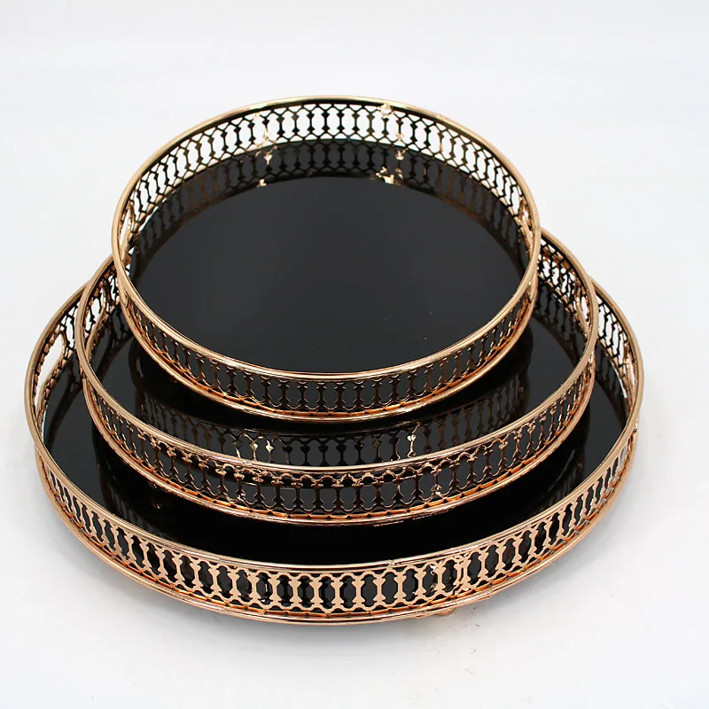 

European Style Retro black Mirror Tray Dressing Table Jewelry Cosmetic Storage Tray Decoration Display Trays Decorative Home