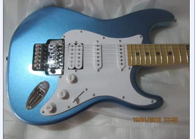 

Factory direct custom shop New ST Maple five-star inlaid fingerboard, rose bridge HSS pickups Metal blue Electric Guitar 8yue23