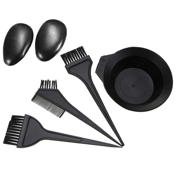 

5pcs/set Coloring Dye Comb Mixing Bowl Brush Earmuff Set Black Plastic Hair color Barber Salon Tint Hairdressing Styling Tools
