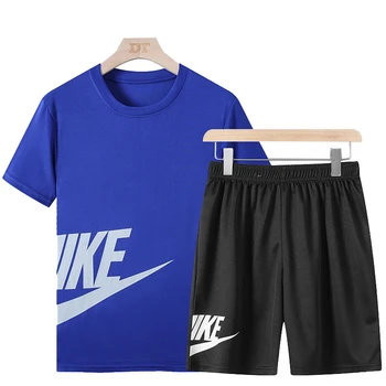 

Men's T Shirt+Shorts Suit Tracksuit Male Sportswear Set 2020 Men Clothing Fitness Jogger Summer 2 Pieces Sets Plus Size 5XL