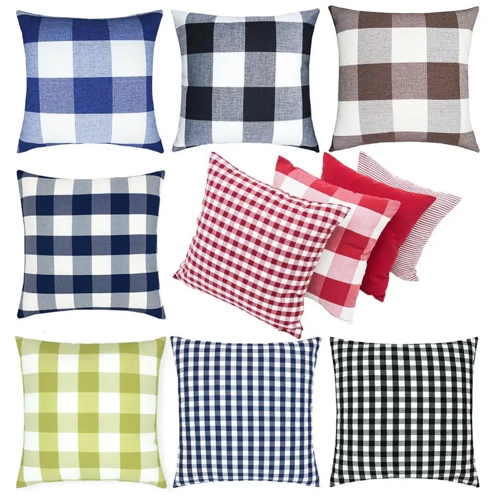 

1Pc Check Plaid Cushion Cover Farmhouse Buffalo Rectangle Throw Pillow Covers Cotton Linen Cushion Case Home Decor 45*45cm