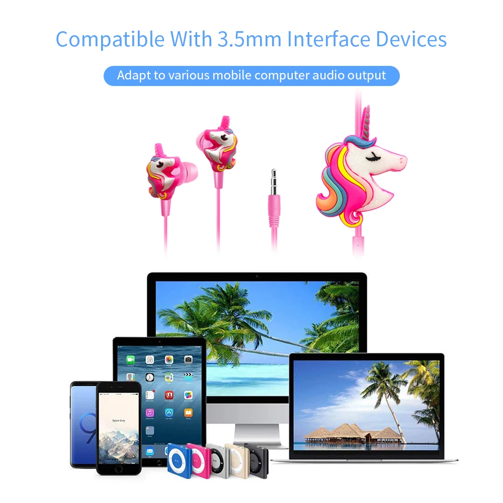 Colorful Unicorn Wired Headphones With Cable Organizer