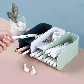 

1Pc Double-layer Desktop Pen Holder Container Creative Magnetic Pencil Holders Stationery Storage Box Stand Office Supplies