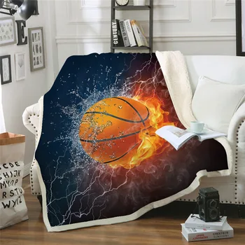 

Big Soft Cartoon Sport Basketball Printed Blanket Thickened Warm Double-layer Polyester Digital Fur Blanket Printed Winter 3D