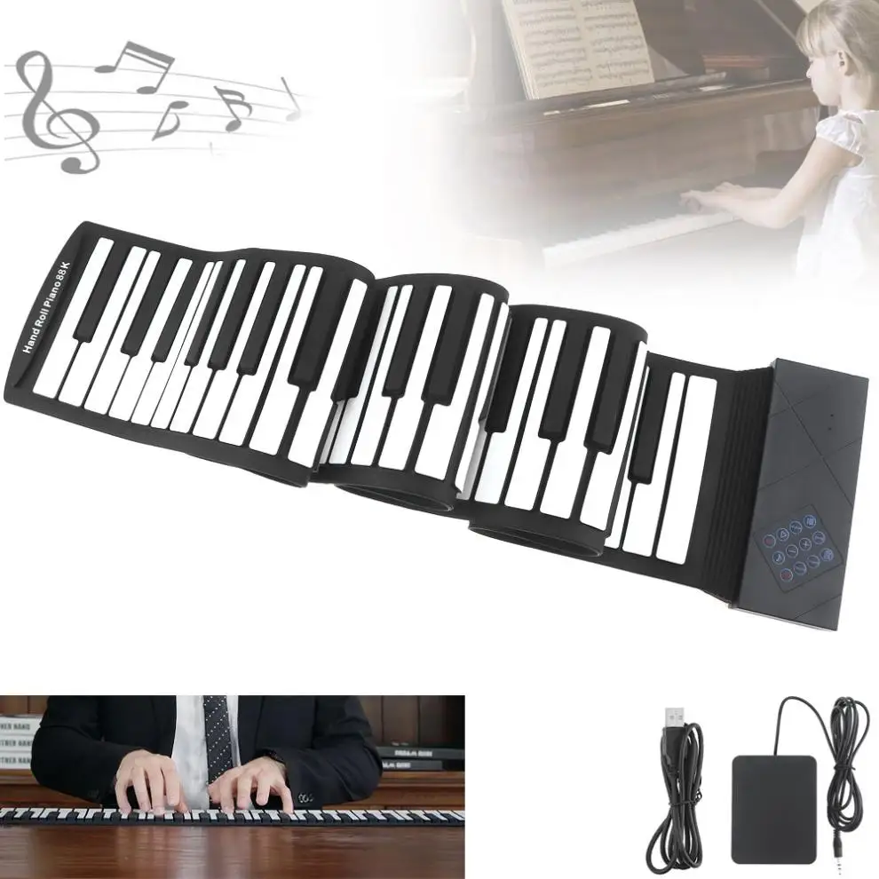 

88 Keys USB MIDI Roll Up Piano Electronic Portable Silicone Flexible Keyboard Organ with Sustain Pedal