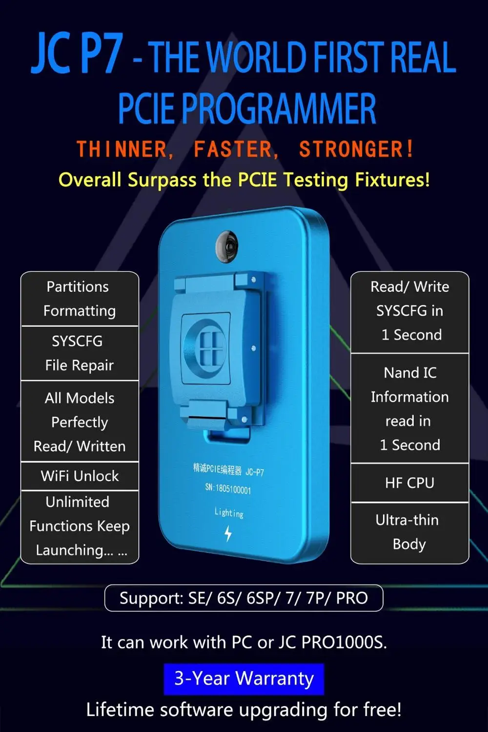 JC-P7 JC Pro1000S JC P7 PCIE NAND программатор 32/64 бит HDD Read Write Repair Tool для iPhone 7 7 P 6 6S 6P 6SP 5 4 - Цвет: JC-P7