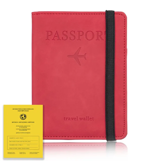 TOURSUIT PU Leather RFID Blocking Business Passport Covers Holder Bank Card ID Wallet Case Travel Accessories for Women Men Red
