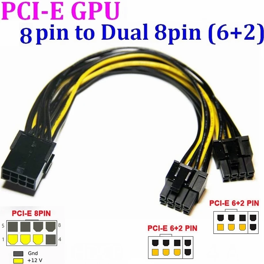 PCIe männlich PCI-Express Grafikkarte Adapter GPU Y-Splitter Stromkabel 2-polig + 6-Polig OUK-BT 6-Pin PCIe auf Dual 8-Pin PCIe Stromkabel Adapter 6-Polig PCIe Weiblich zu 2 x 8-Polig 