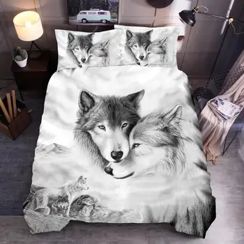 

Wolves Bedding Set Queen Dreamcatcher Cat Dog 3D Print Duvet Cover Wild Animal Tribal Bedspreads