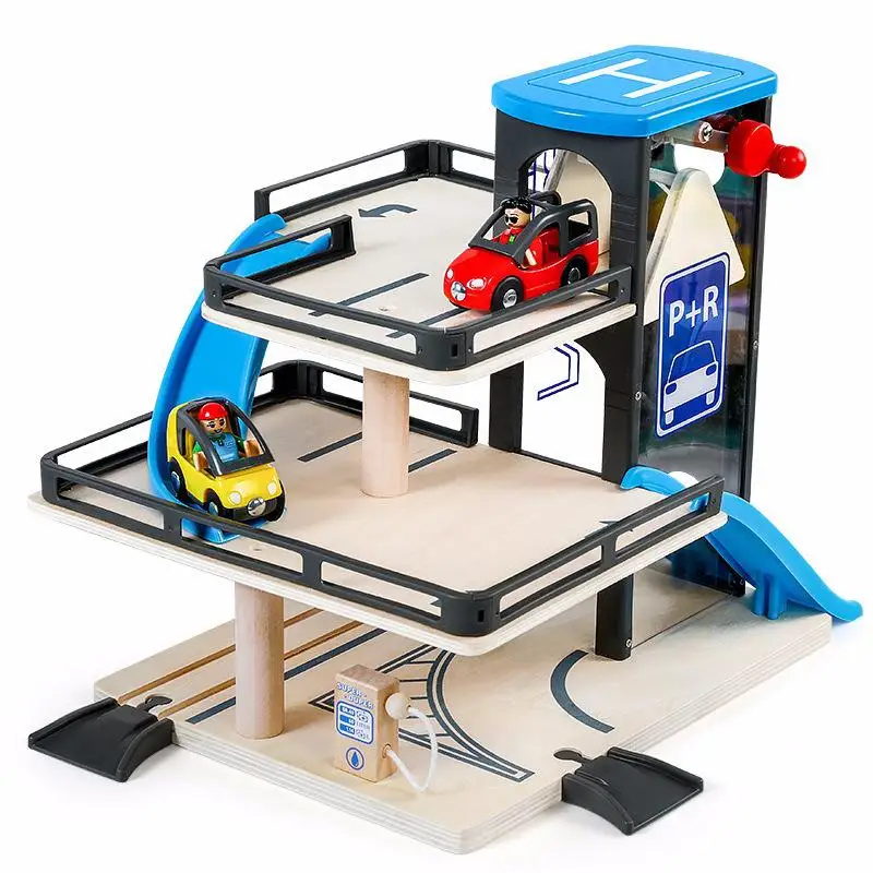 

Children's Parking Lot Educational Toys Automobile Image Model Wooden Sliding Track Compatible With Train Track Railway