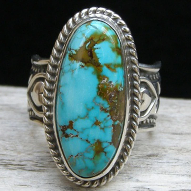 Очаровательное кольцо с тремя камнями Бохо Винтаж Голубой Бирюзовый палец кольцо для женщин ювелирные изделия подарок Z5Q692