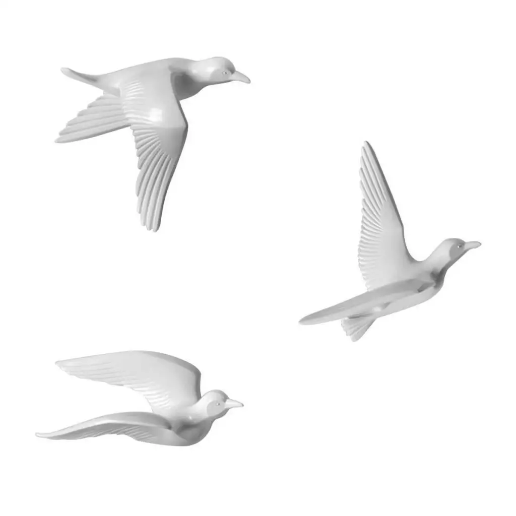 3Pcs Resin Seagull Shaped Bedroom TV Background Home Wall Decorations White B+C+E