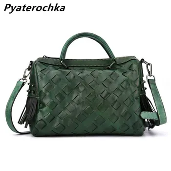 

Pyaterochka Genuine Leather Pillow Bags For Women Retro Zipper Handbag High Quality Crossbody Knitting Bags Brand Handbag Luxury