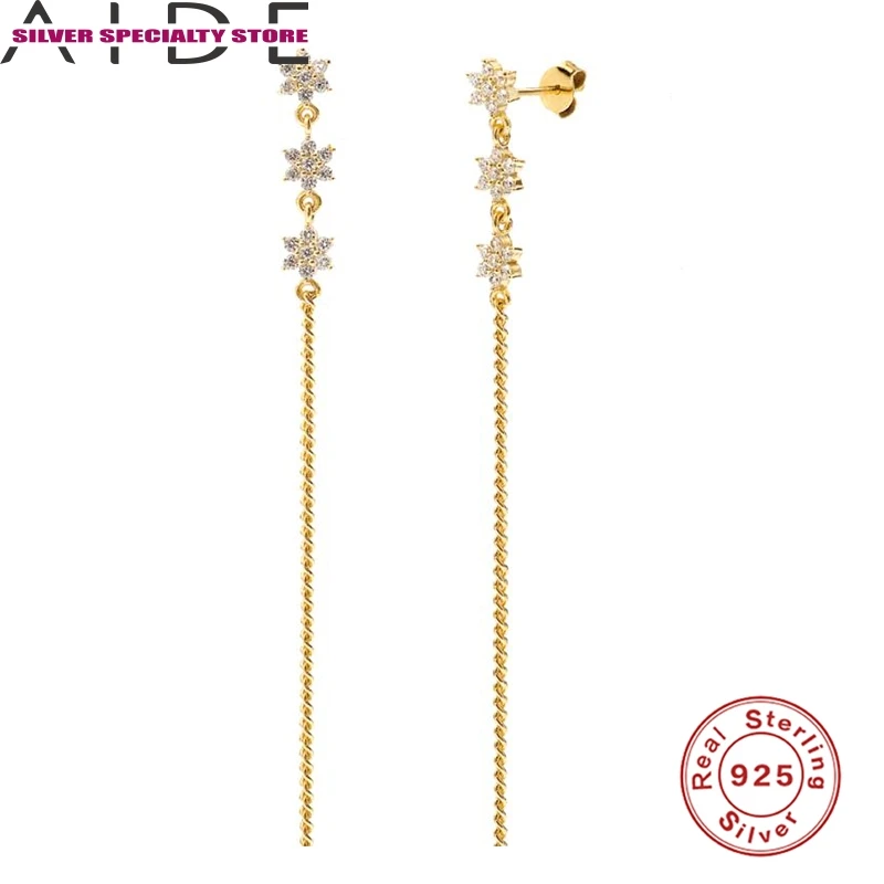 

AIDE Snowflake Chain Earrings For Women 925 Silver Earrings Fashionable Stud Earrings Jewelry Zircon Pendientes Brincos Aretes