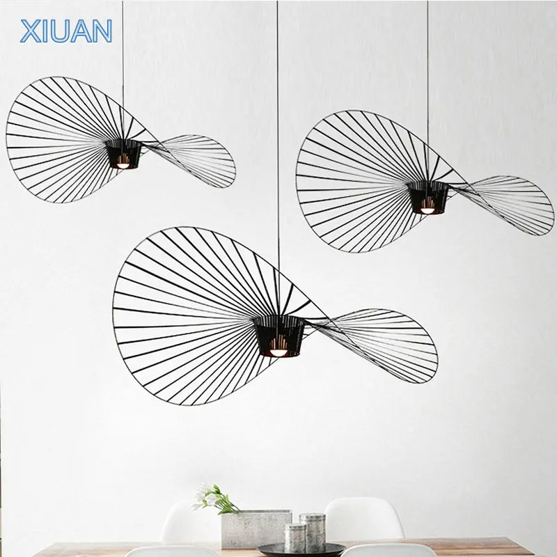

Creative Hall Living Room Lighting Vertigo Light Black White Hat Design Minimalist Chandelier E27 LED Pendant Hanging Lamp