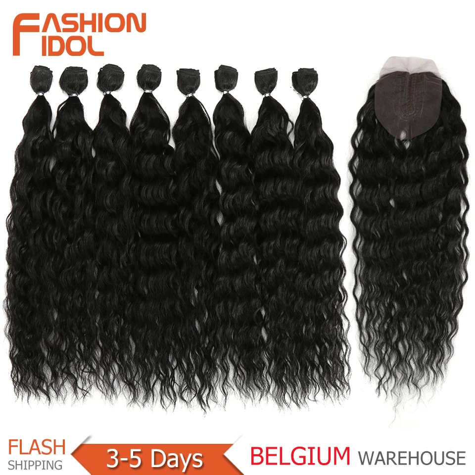 Synthetic Hair Extensions Water Wave Hair Bundles With Closure Ombre Blonde Fake 20 inch High Temperature Fiber 9Pcs/Pack hair extensions