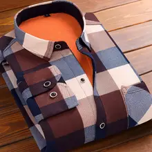 Новинка, мужские повседневные рубашки с длинным рукавом, осенняя и зимняя плотная теплая фланелевая рубашка в клетку, удобная, размер 39-44