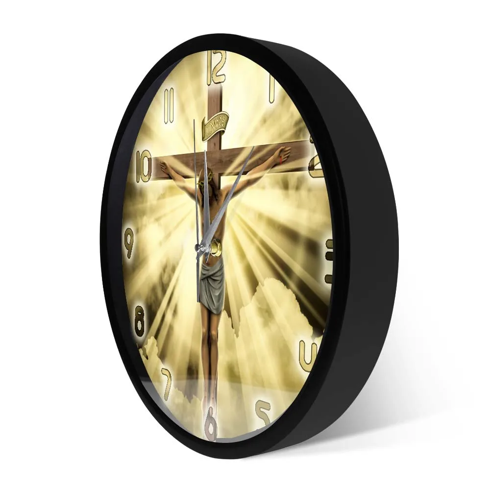 Jesus Christ On Cross Good Friday Calvary Wall Clock Christian Spiritual God Prayer Silent Wall Clock Bible Faith Home Decor 6